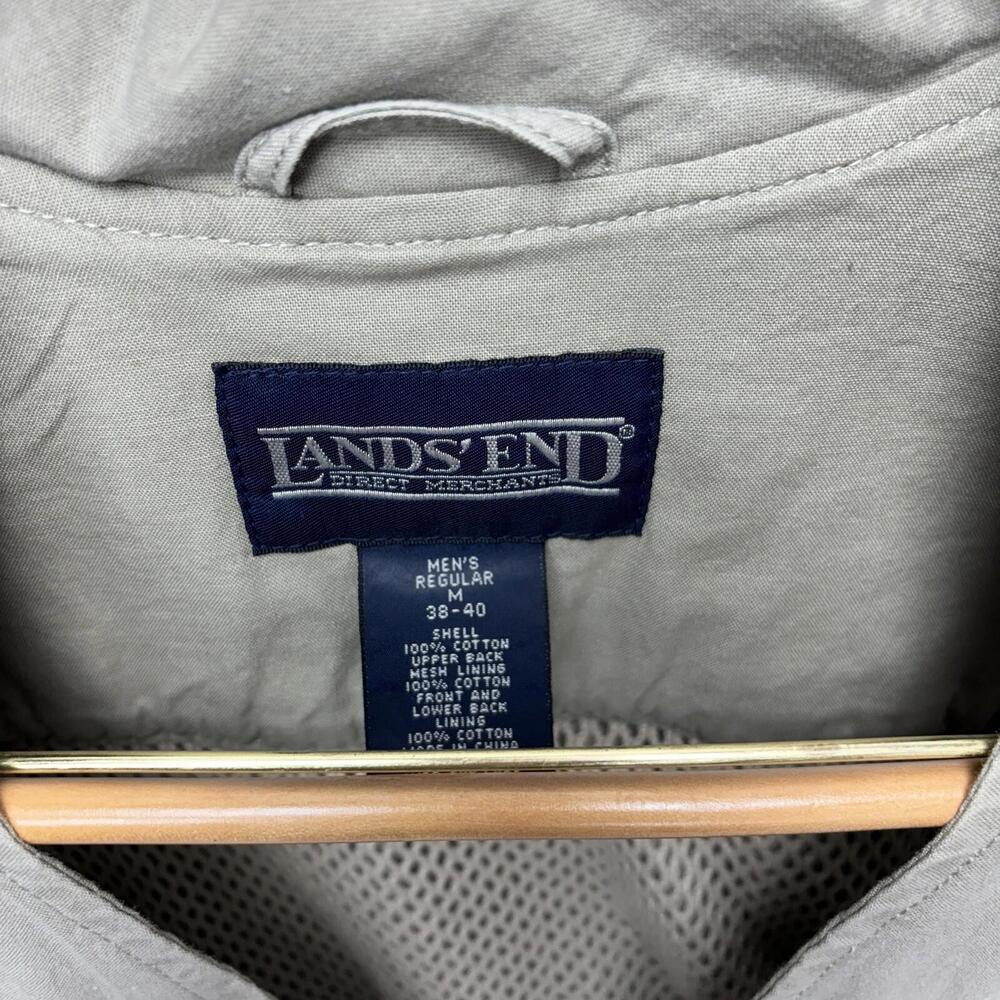 Lands End Mens Medium Khaki Cotton Multi-Pocket Safari Fishing Utility Vest M‎ - Picture 2 of 7